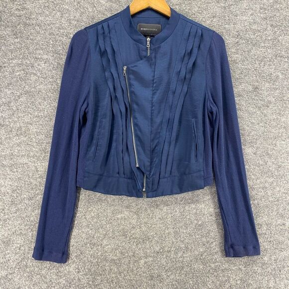 5/$45 BCBGMaxazria Jacket Women M Medium Blue High Neck Full Zip Long Sleeve - Picture 1 of 9